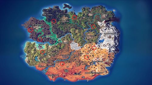 These are all the Mod Bench locations in Fortnite Chapter 5 Season 4 (Image via Epic Games)