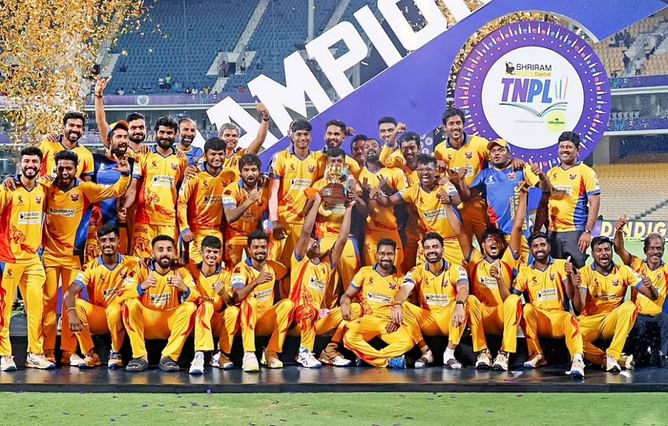 [Watch] Dindigul Dragons' Sarath Kumar smashes match-winning 6 off Shahrukh Khan in TNPL 2024 final against Lyca Kovai Kings