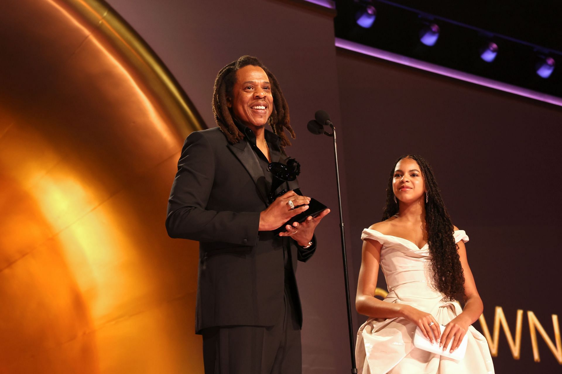 Blue Ivy Carter with her dad Jay-Z at the 66th GRAMMY Awards, (Photo by Johnny Nunez/Getty Images for The Recording Academy)