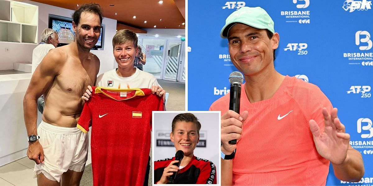 Rafael Nadal gifting his t-shirt to Demi Schuurs (Images: Instagram/Demi Schuurs, Getty)