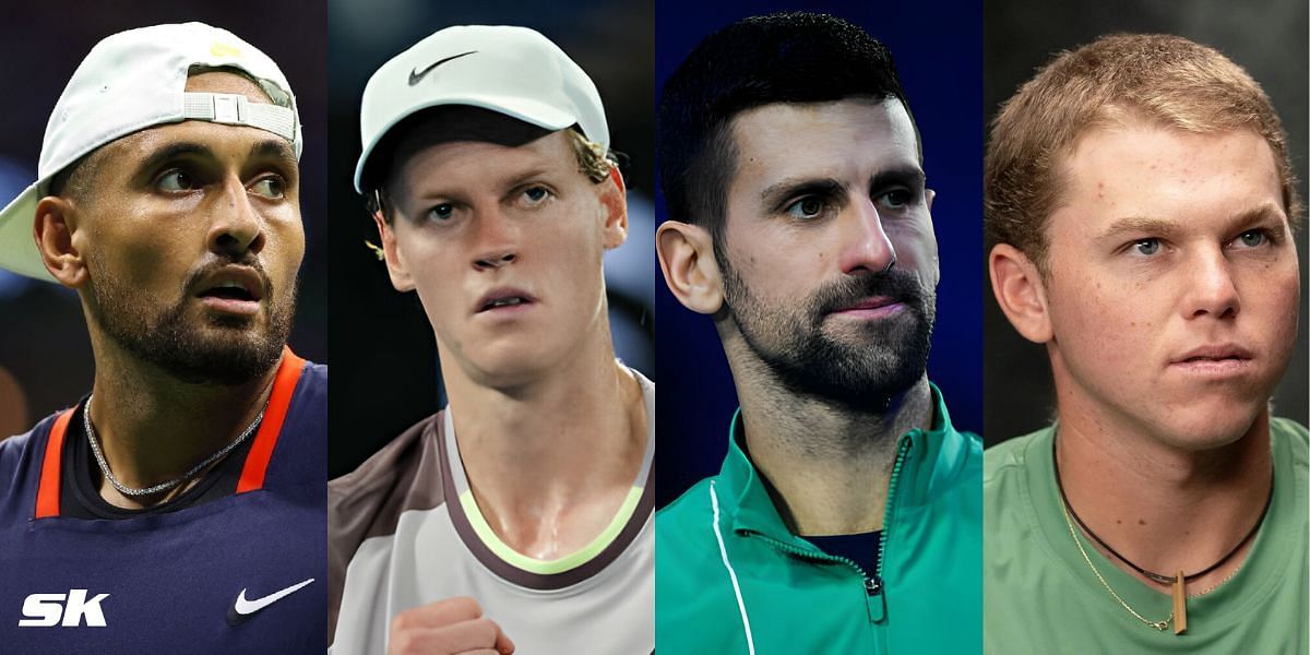 (Left to Right) Nick Kyrgios, Jannik Sinner, Novak Djokovic, Alex Michelsen (Source: Getty Images)