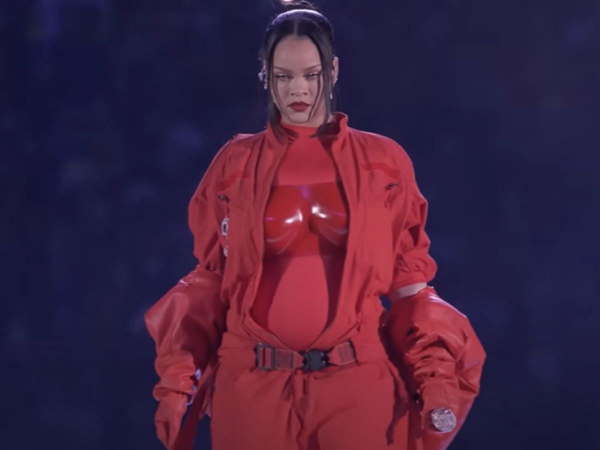 Rihanna at the Super Bowl LVII Halftime Show 2023 (Image via YouTube/NFL)