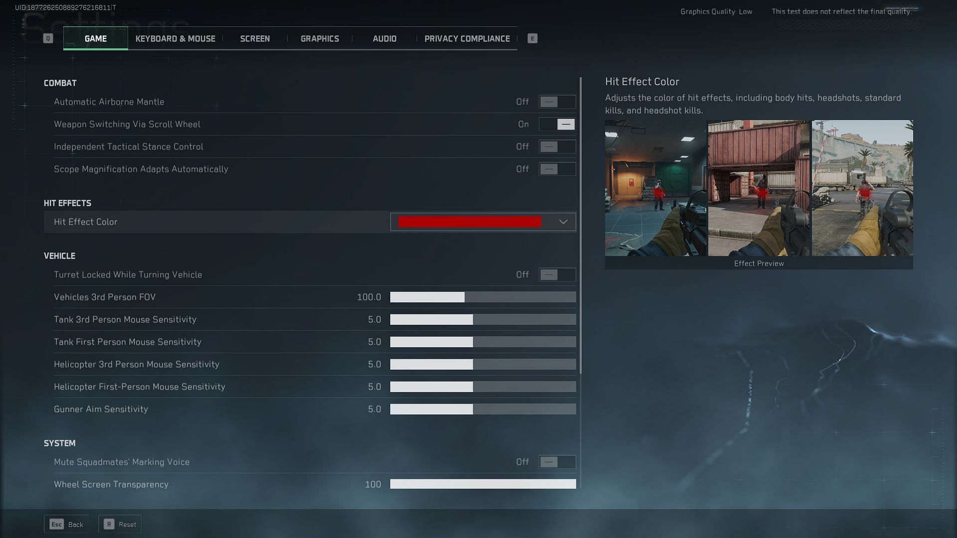 Delta Force: Hawk Ops Game settings (Image via TiMi Studio Group)