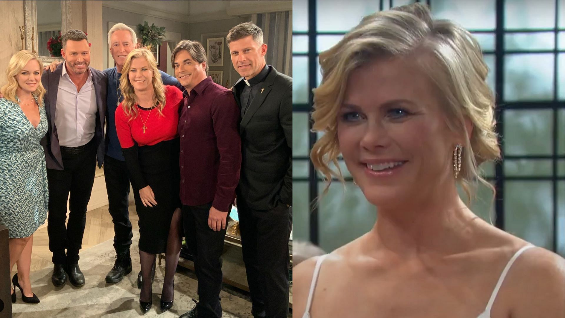 Sweeney with the remaining cast and in a scene from the soap (Image via Instagram/@alisweeney and YouTube/@Days of Our Lives Promo)