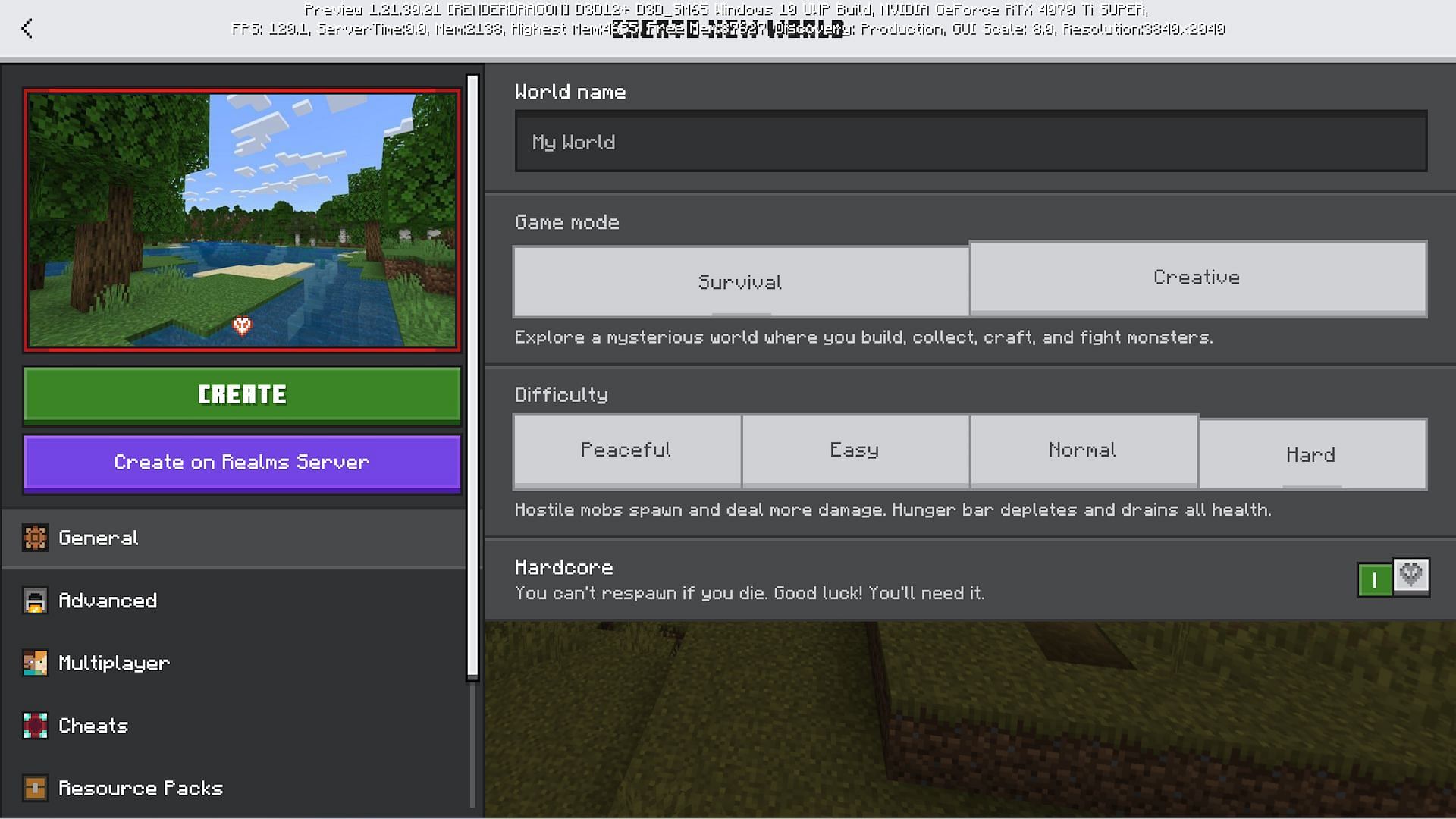 Mojang makes it very easy to tell if hardcore is enabled (Image via Mojang)