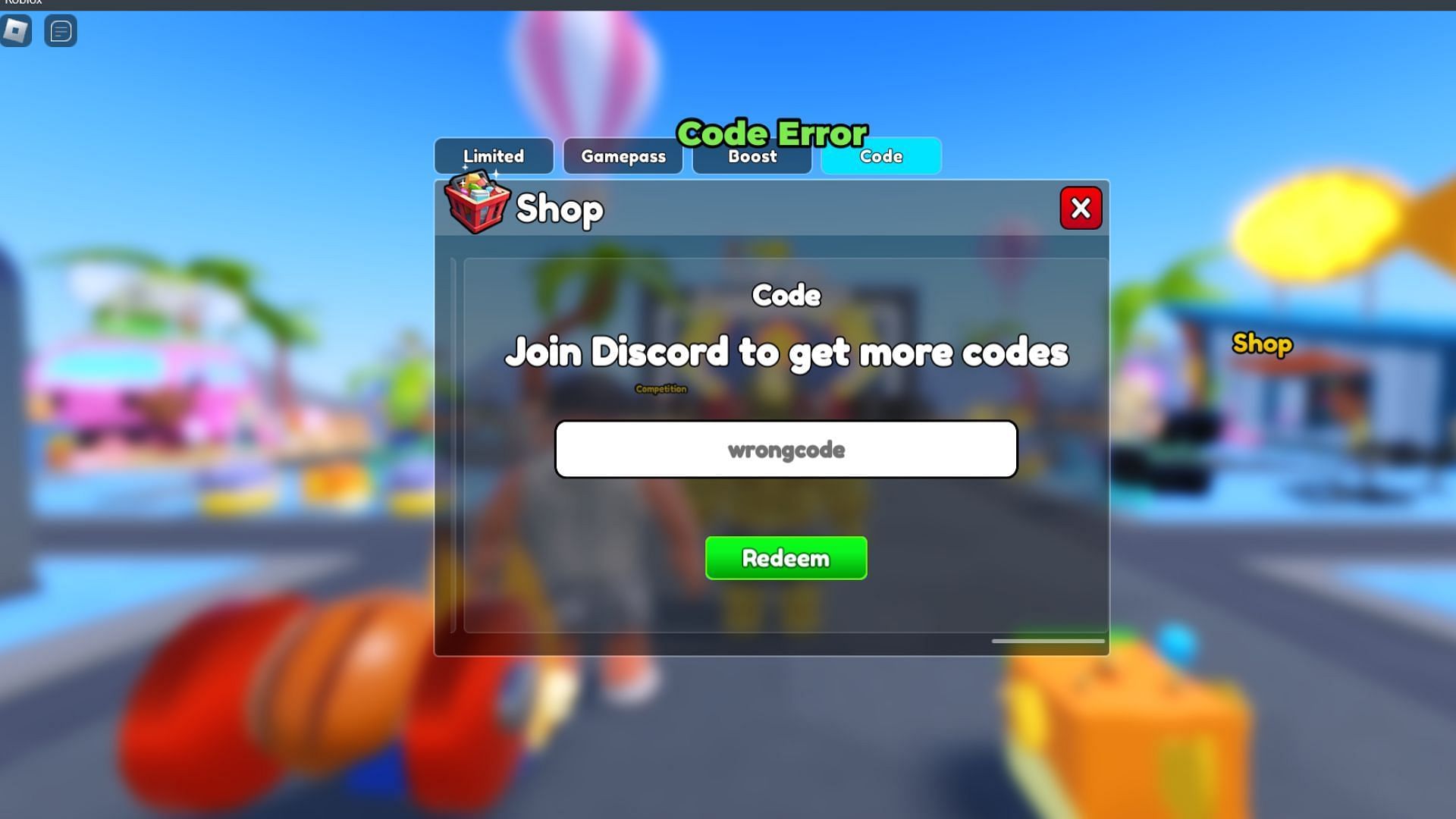 Avoid using typos while entering codes (Image via Roblox)