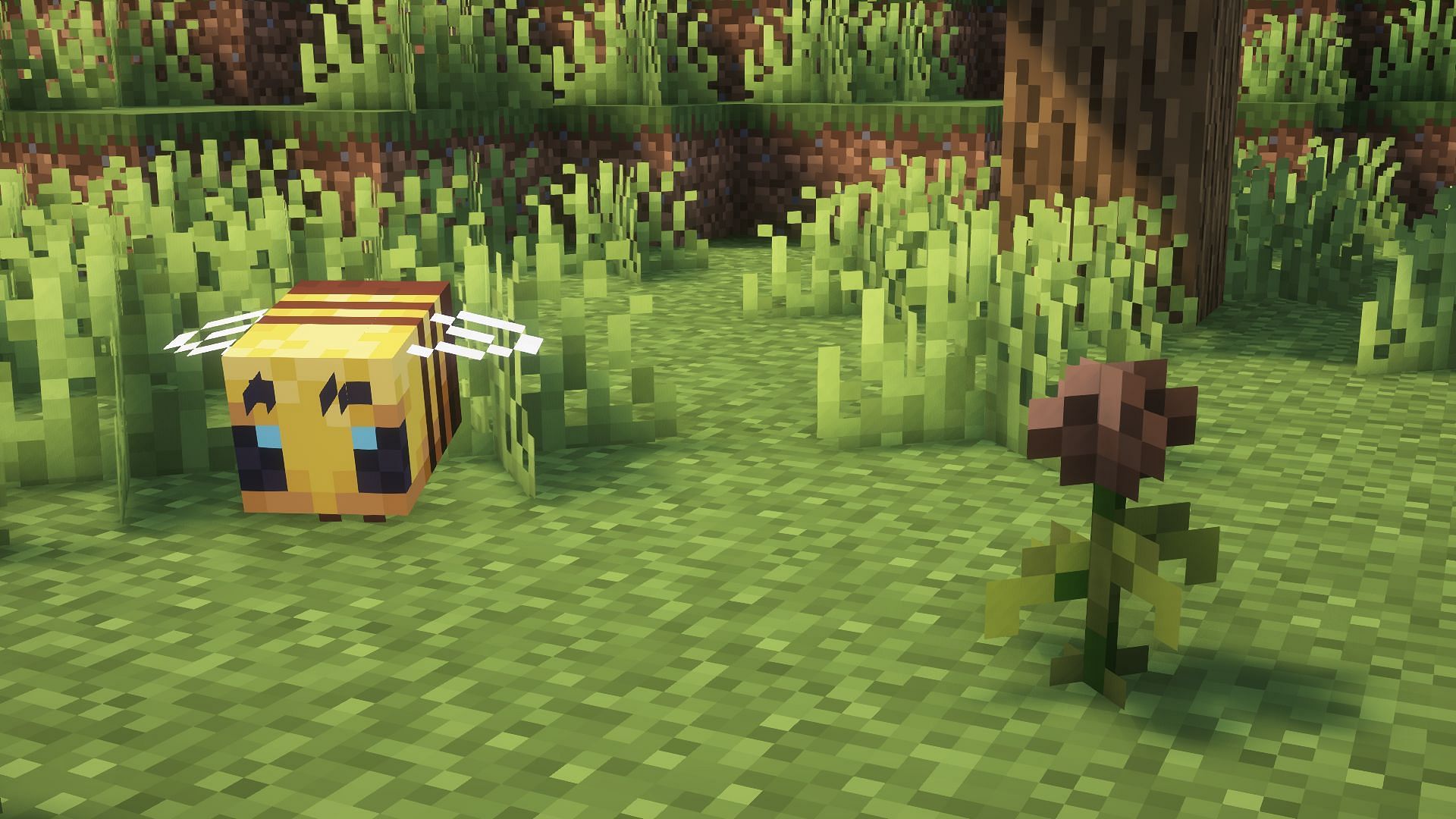 A bee flying dangerously close to a wither rose (Image via Mojang)