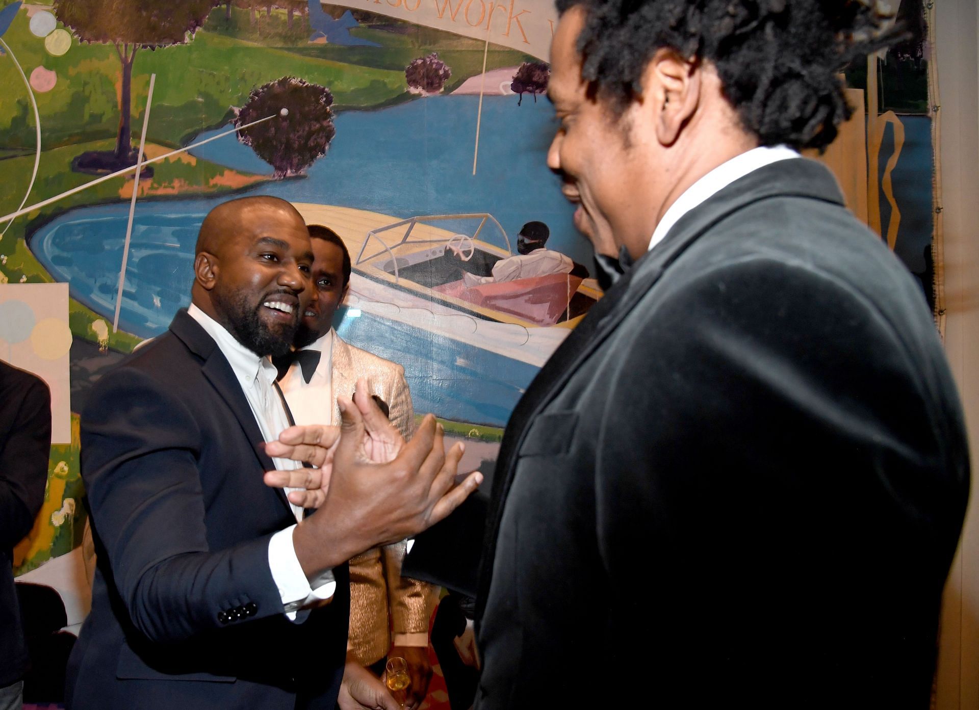 Kanye West and Jay-Z attending Sean Combs&#039; 50th Birthday Bash in Los Angeles, California, December 14, 2019. (Image via Getty/Kevin Mazur)