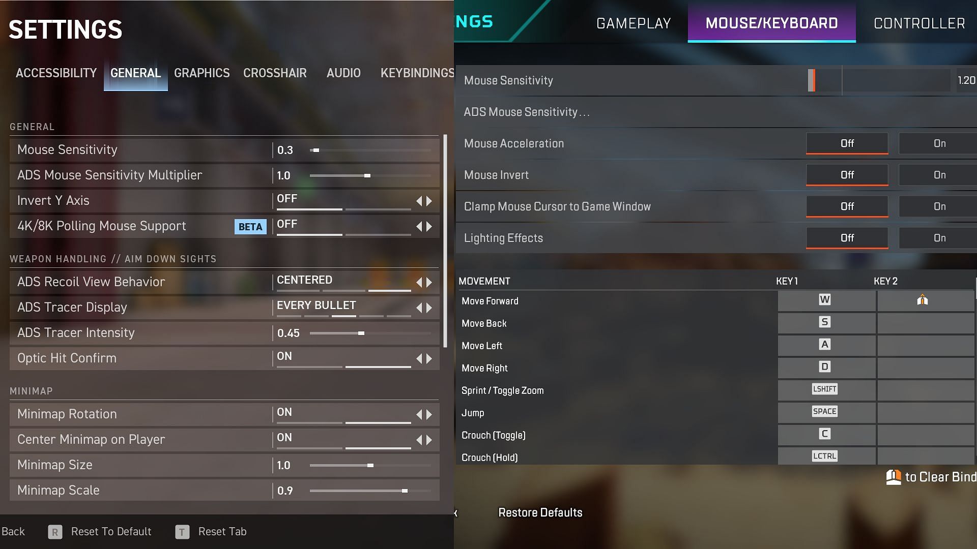 Sensitivity settings menu in Spectre Divide and Apex Legends (Image via Mountaintop Studios and EA)