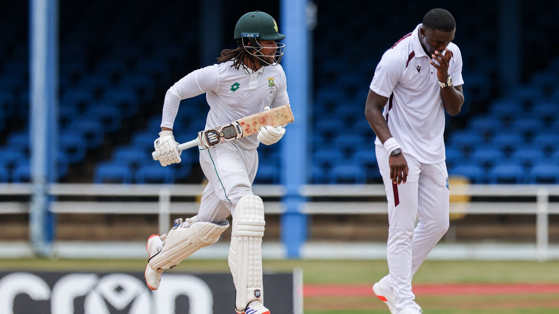 Tony de Zorzi takes a run en route to his 78 against West Indies. (Pic: Proteas Men Twitter) 