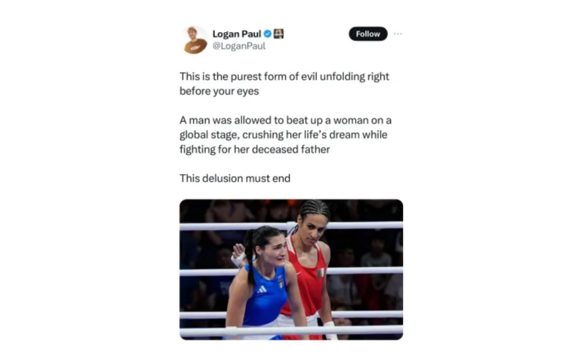 Logan Paul&#039;s initial reaction to Imane Khelif controversy [Images courtesy: @LoganPaul on X]