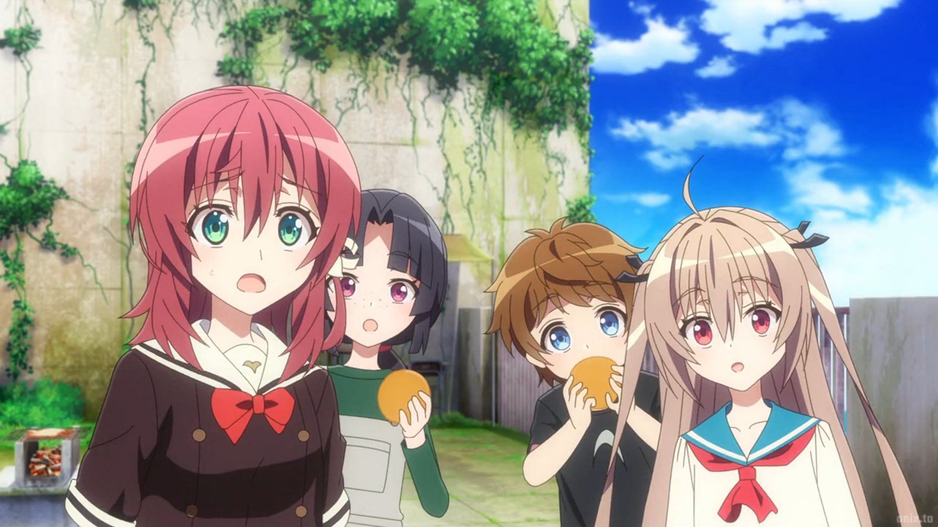 Minamo, Atri, and the children who go to the neighboring school, as seen in the anime series (Image via TROYCA)