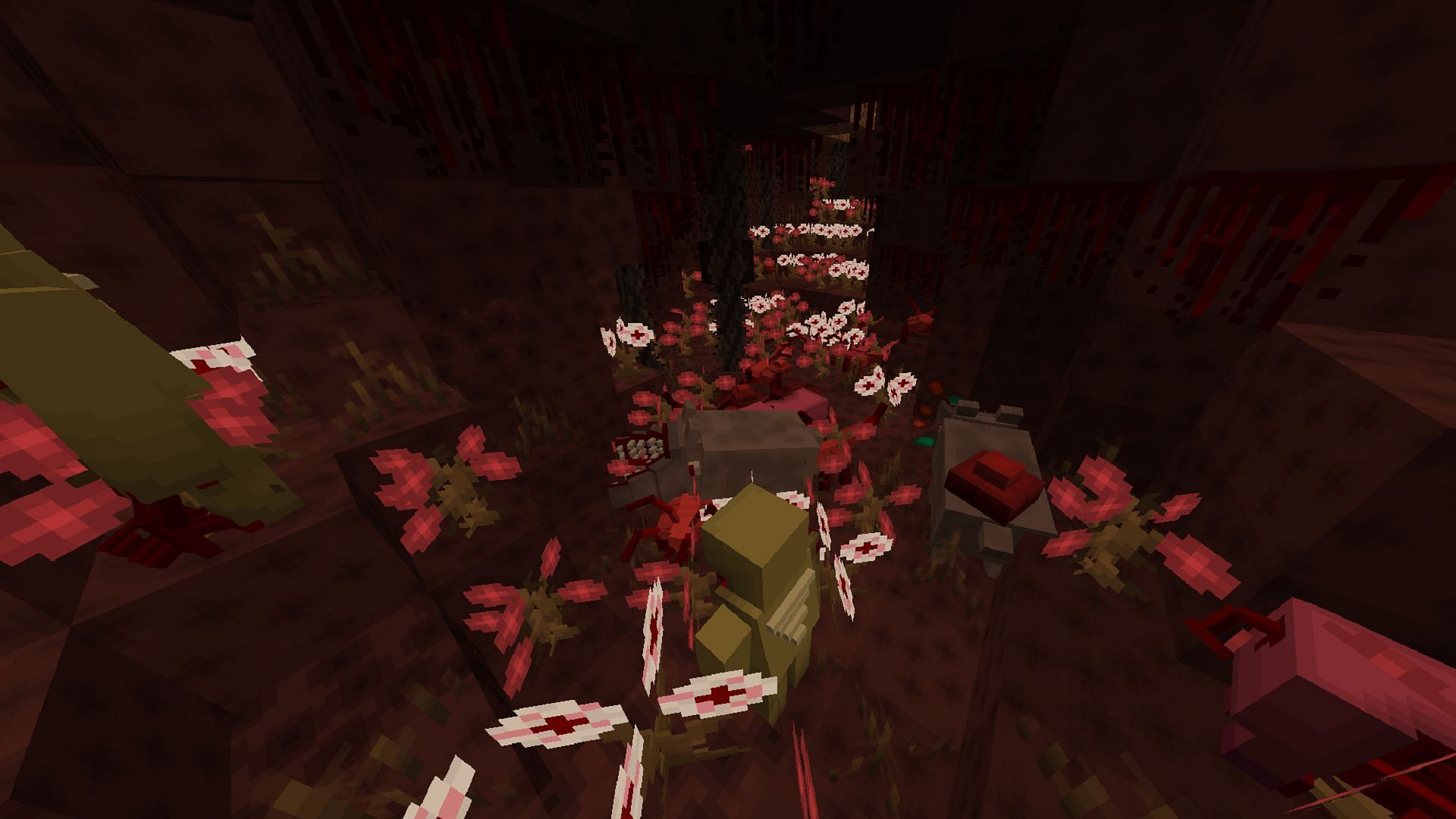 An infested cave in the Phayriosis Parasite Infection Minecraft mod (Image via The_Monbox/CurseForge)