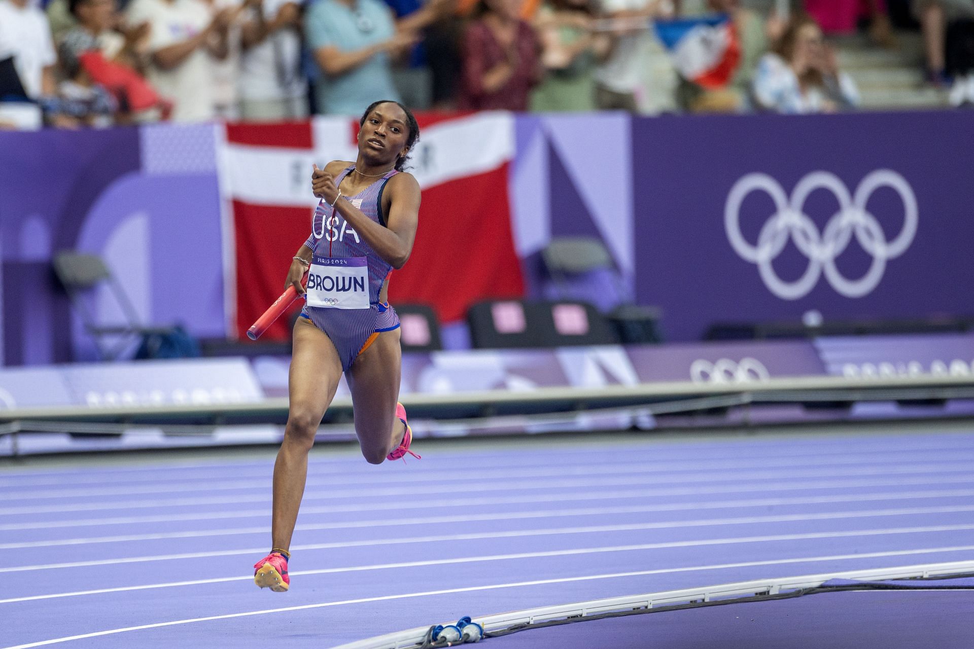 Kaylyn Brown of Team USA in action during the mixed 4x400m relay heats at the Paris Olympics [Image Source: Getty]