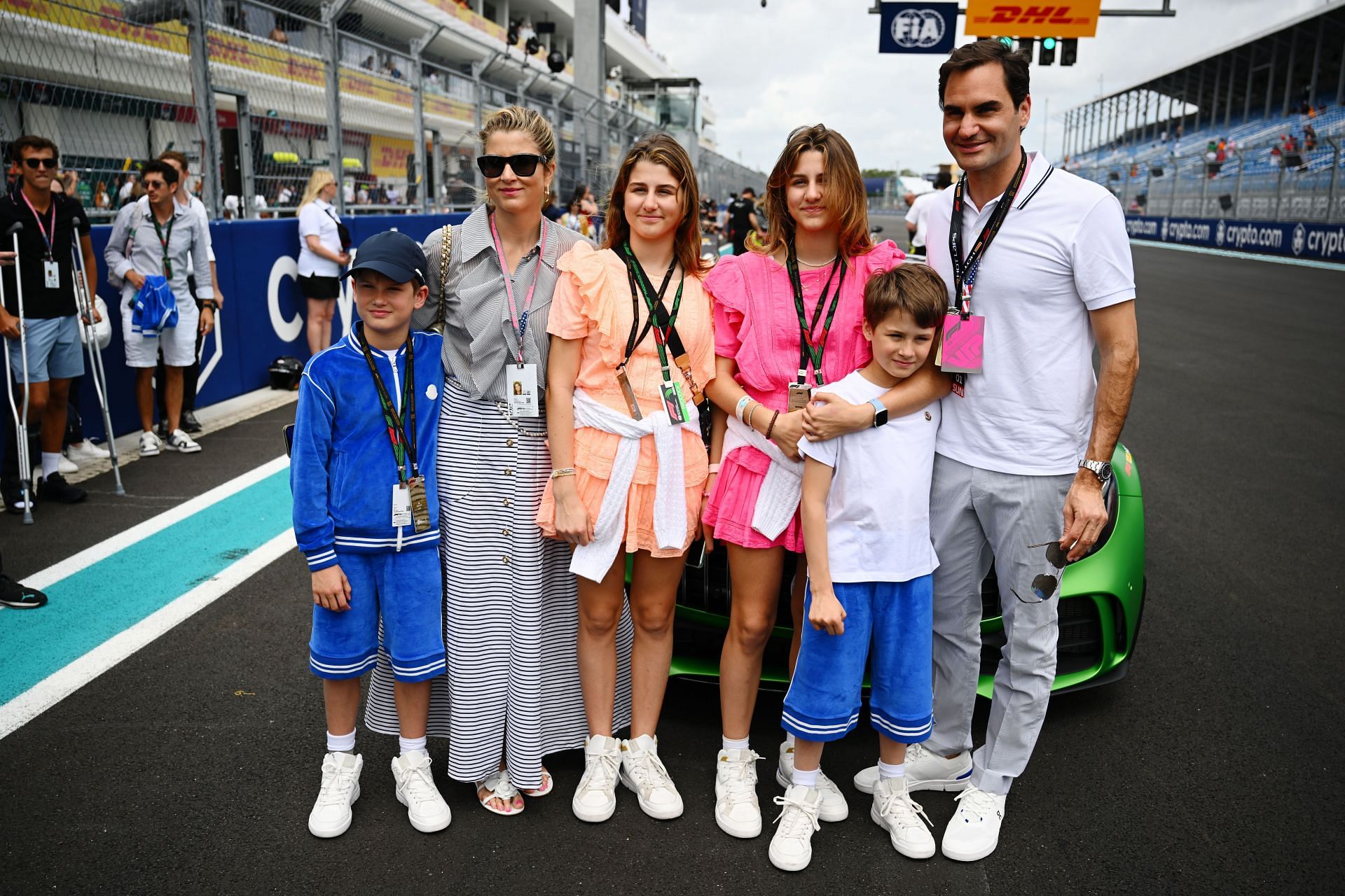 Roger Federer pictured with his family at the 2023 Miami Grand Prix (Source: Getty)