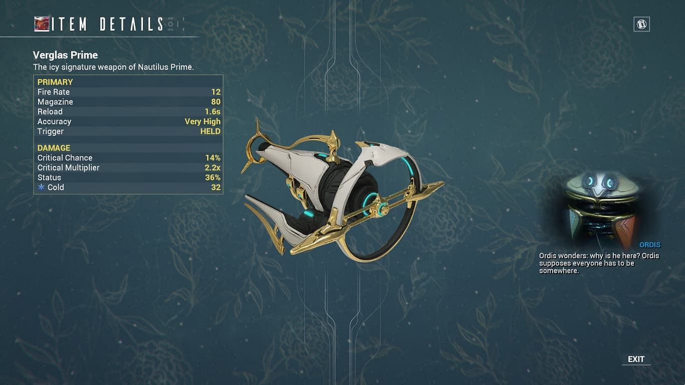 Verglas Prime is the best DPS Sentinel weapon right now (Image via Digital Extremes)