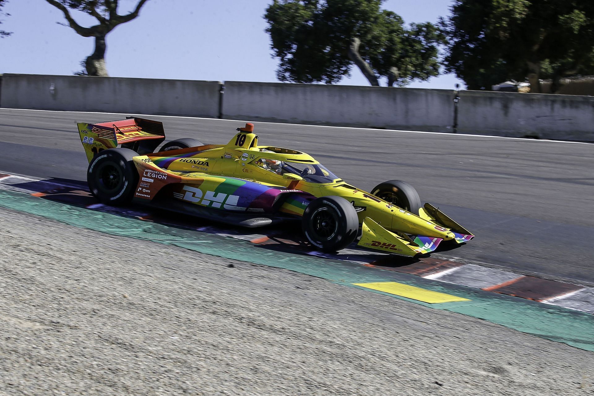 Alex Palou (10), in the DHL Chip Ganassi Racing Honda at WeatherTech Raceway Laguna Seca in Salinas, CA. (Photo by Larry Placido/Icon Sportswire via Getty Images)