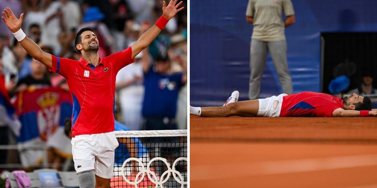 Novak Djokovic falls to the ground to celebrate maiden Olympic singles final (Image source: GETTY)