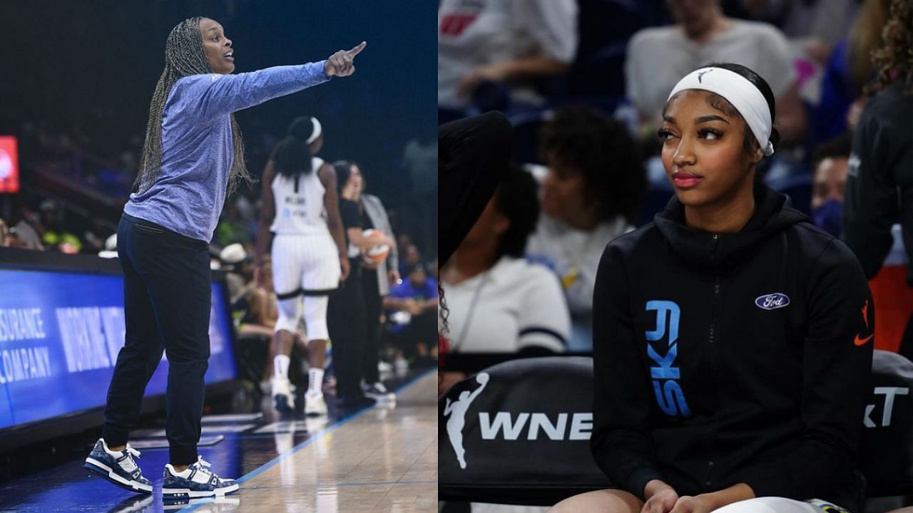 Fans react to Angel Reese failing to have a 20-point, 20-rebound night after Chicago Sky coach Teresa Weatherspoon took her out late against the Phoenix Mercury. [photo: @tspoon_11, @angelreese5]