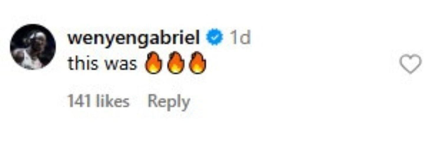 Screenshot of Wenyen Gabriel's comment on Booker's IG post