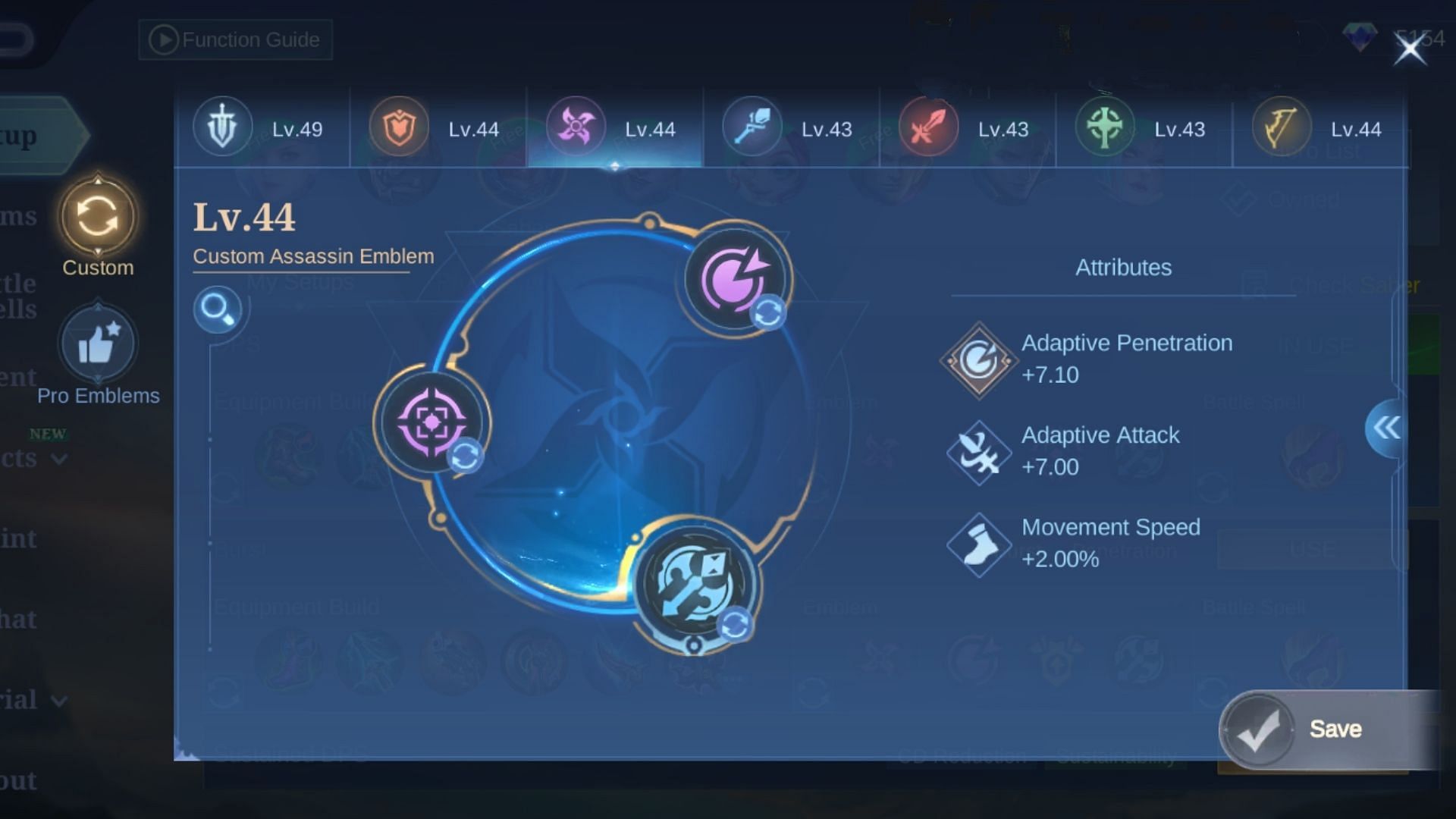 This is an optimal custom Assassin Emblem set for the best Saber build in Mobile Legends Bang Bang (Image via Moonton)