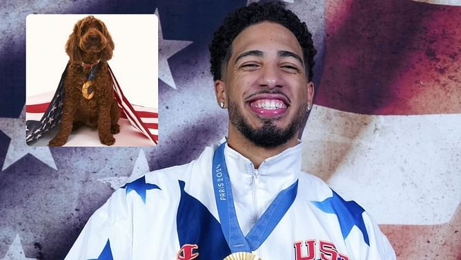 In Pictures: Tyrese Haliburton shows off Olympic gold medal in adorable photoshoot with pup Ames