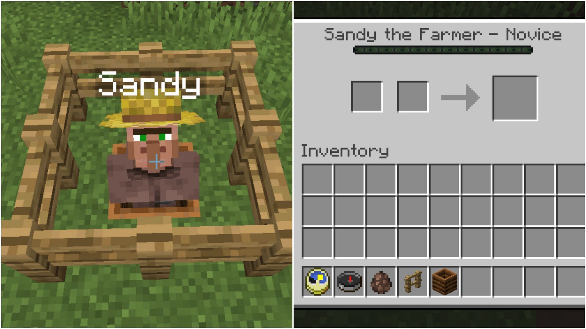 Villagers will not only be named, but the game also shows the name on the trading screen (Image via CurseForge)