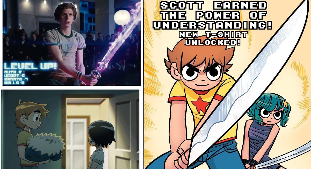 Scott Pilgrim&#039;s development (Image via Oni Press/Bryan O&#039;Malley, Universal Pictures, Science Saru)