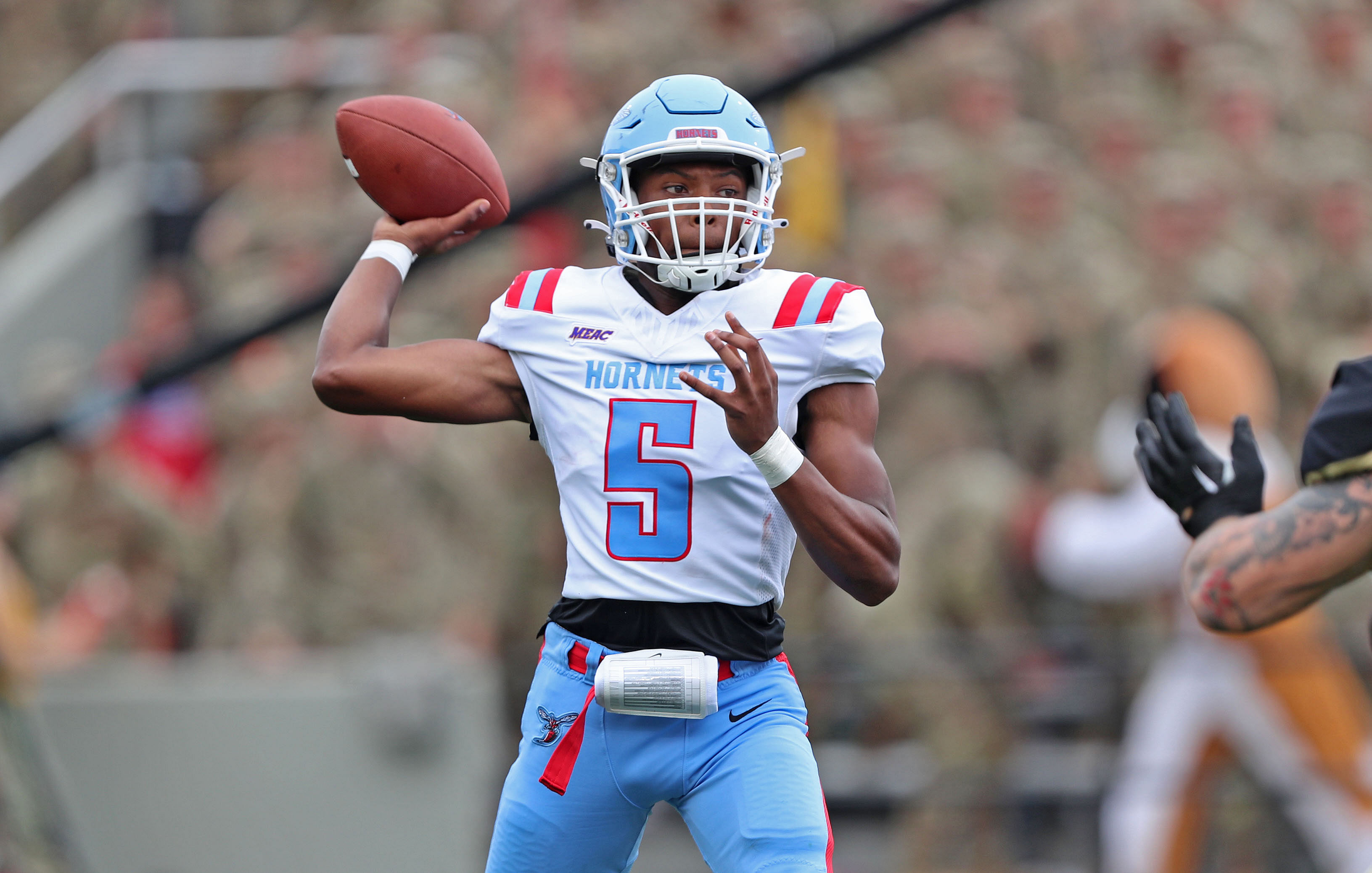 Sophomore Marqui Adams is the likely starter for the Delaware State Hornets in their Week 0 game with Hawaii (Photo Credit: IMAGN)