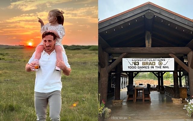 Brad Marchand celebrates his 1000th NHL game with family in Wyoming (Credit: Katrina Sloane IG )