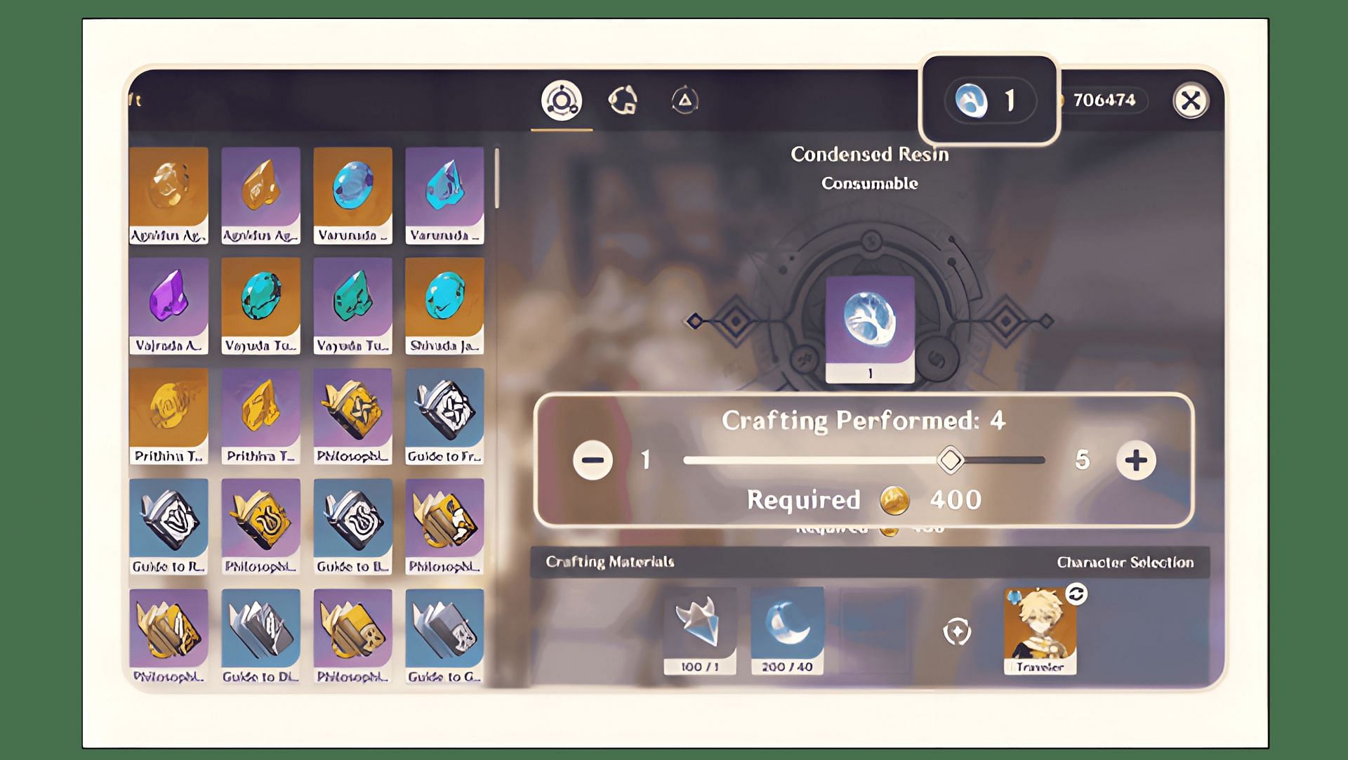 Condensed Resin Crafting interface will be optimized in version 5.0 (Image via HoYoverse)