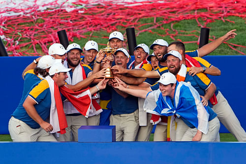 Europe's Ryder Cup victory celebration at Rome 2023 (Image via Imagn)