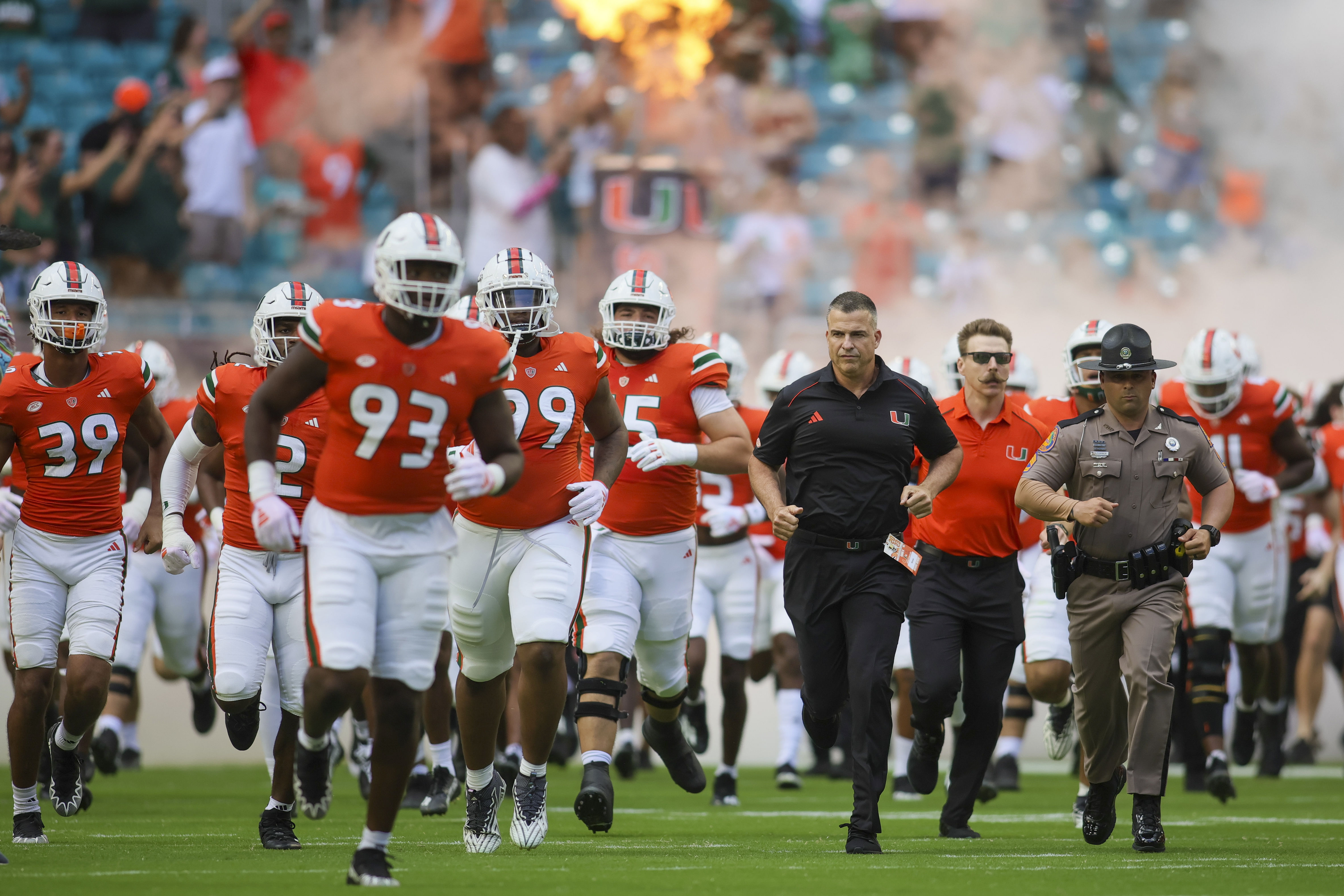 Miami Hurricanes head coach Mario Cristobal takes on the field - Source: IMAGN