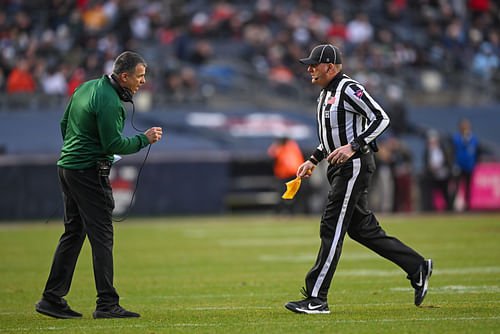 Miami Hurricanes head coach Mario Cristobal reacts to a call (Image Source: IMAGN)