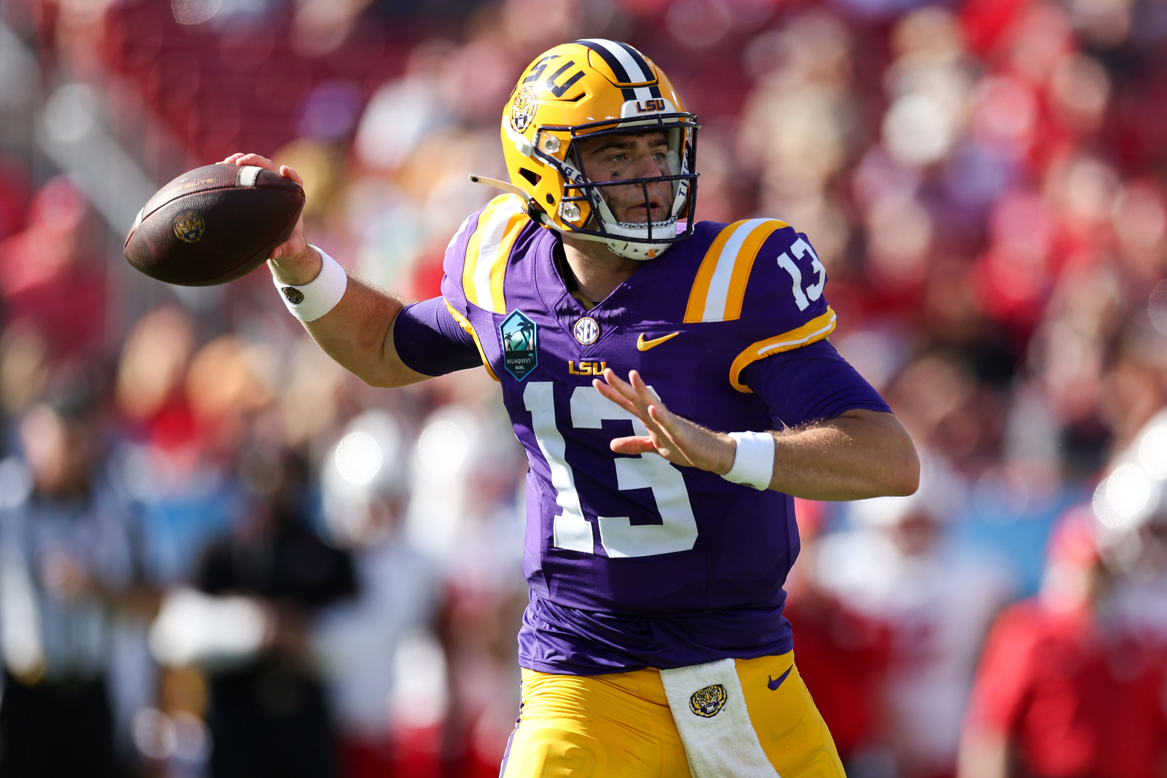 LSU QB Garrett Nussmeier is a key factor in the Tigers&#039; 2024 season. (Photo credit: IMAGN)