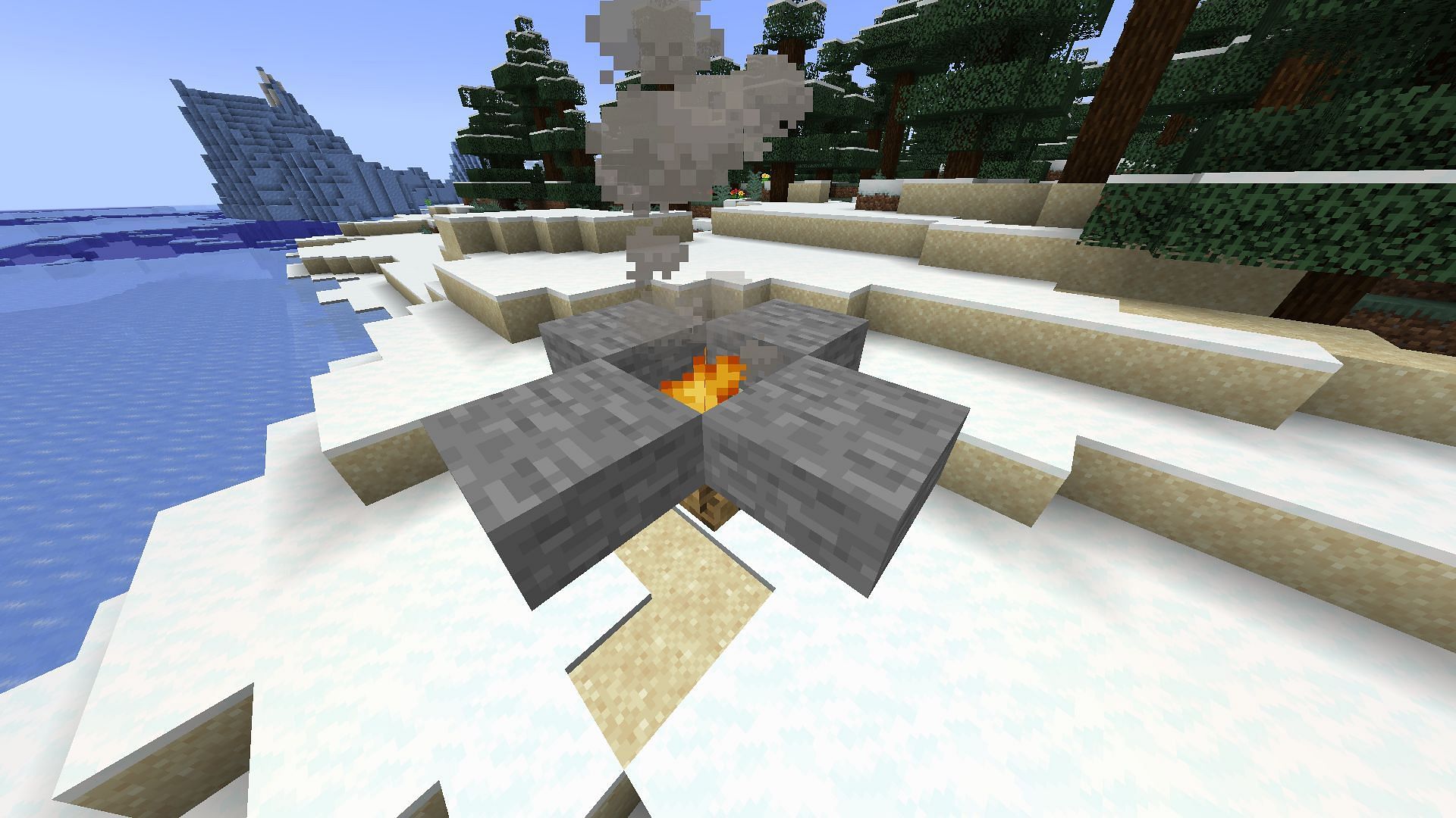 The slabs should be placed around your Minecraft campfire like so, but without the fire active (Image via Mojang)