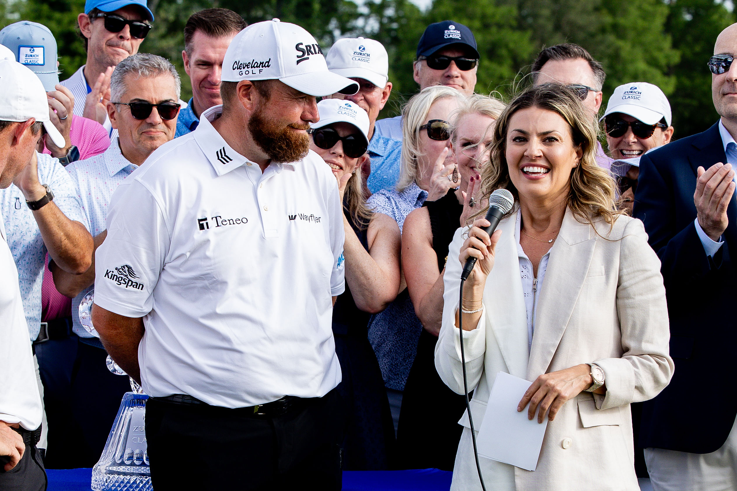 Amanda Balionis talking to Shane Lowry and Rory McIlroy at the Zurich Classic of New Orleans - Final Round (Source: Imagn)