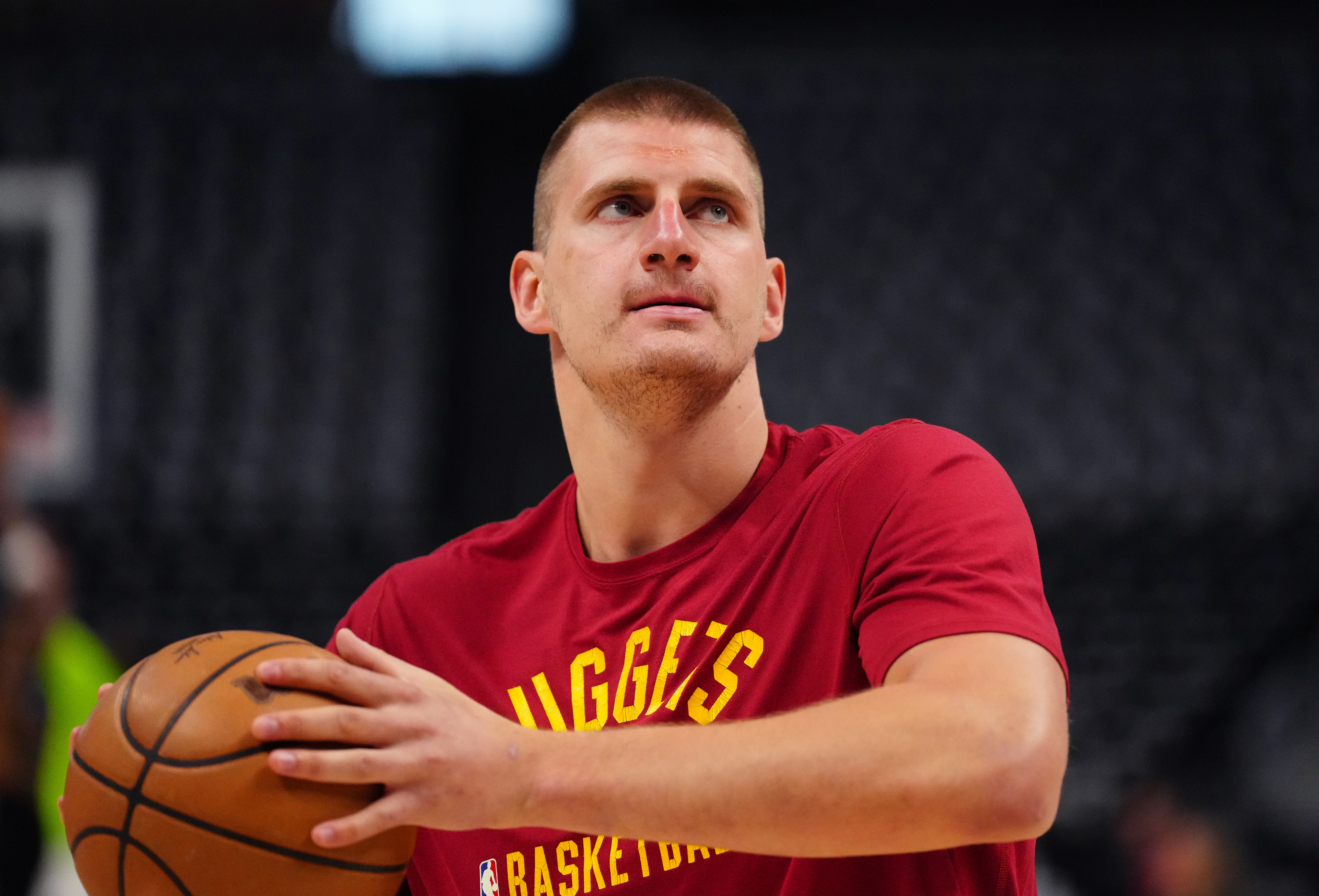 Denver Nuggets center Nikola Jokic warms up before a game against the Minnesota Timberwolves at Ball Arena. Photo Credit: Imagn