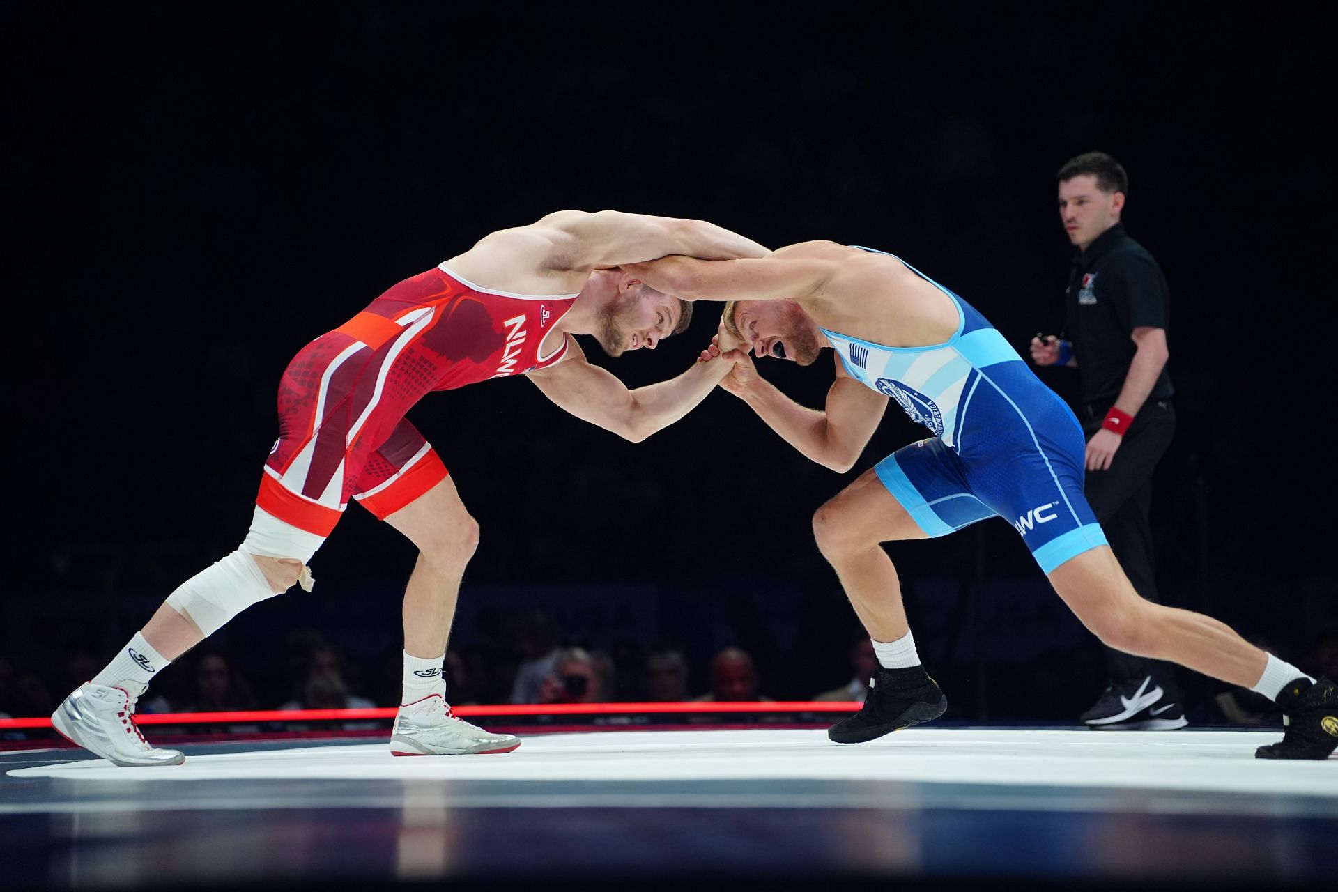 Jason Nolf (Red) and Kyle Dake (Blue) wrestle in the Men&#039;s Freestyle 74kg Championship Finals of the Olympic Wrestling Team Trials. (Photo by Gregory Fisher/Icon Sportswire via Getty Images)