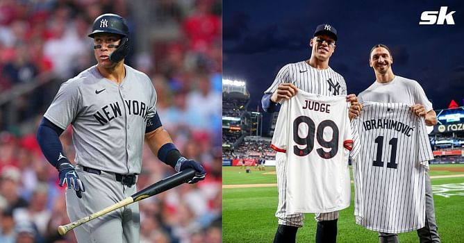 In Photos: Aaron Judge exchanges jerseys with soccer legend Zlatan Ibrahimovic as former AC Milan star makes special appearance at Yankee Stadium