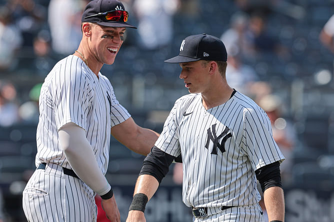 WATCH: Yankees' Aaron Judge & Ben Rice exchange hilarious signature handshake
