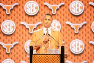 Steve Sarkisian and Texas are in a new league but have a battle with Oklahoma in one of college football's top rivalries. (Photo Credit: IMAGN)