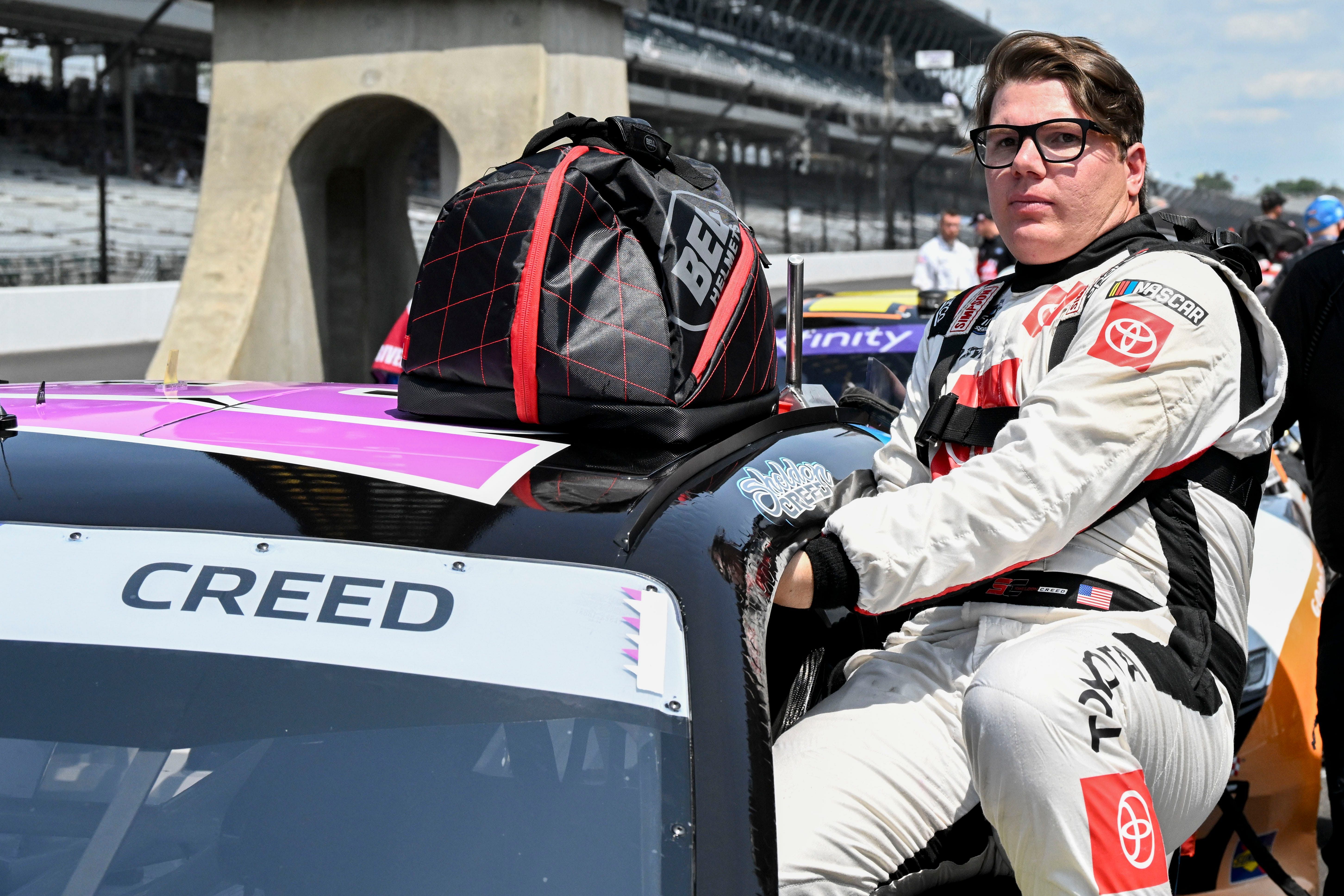 Sheldon Creed (18) during qualifying for the Pennzoil 250 at Indianapolis Motor Speedway (Source: Imagn)