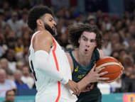 Australia guard Josh Giddey drives against Canada during the Paris 2024 Olympics basketball event at Stade Pierre-Mauroy (Photo Credit: Imagn)