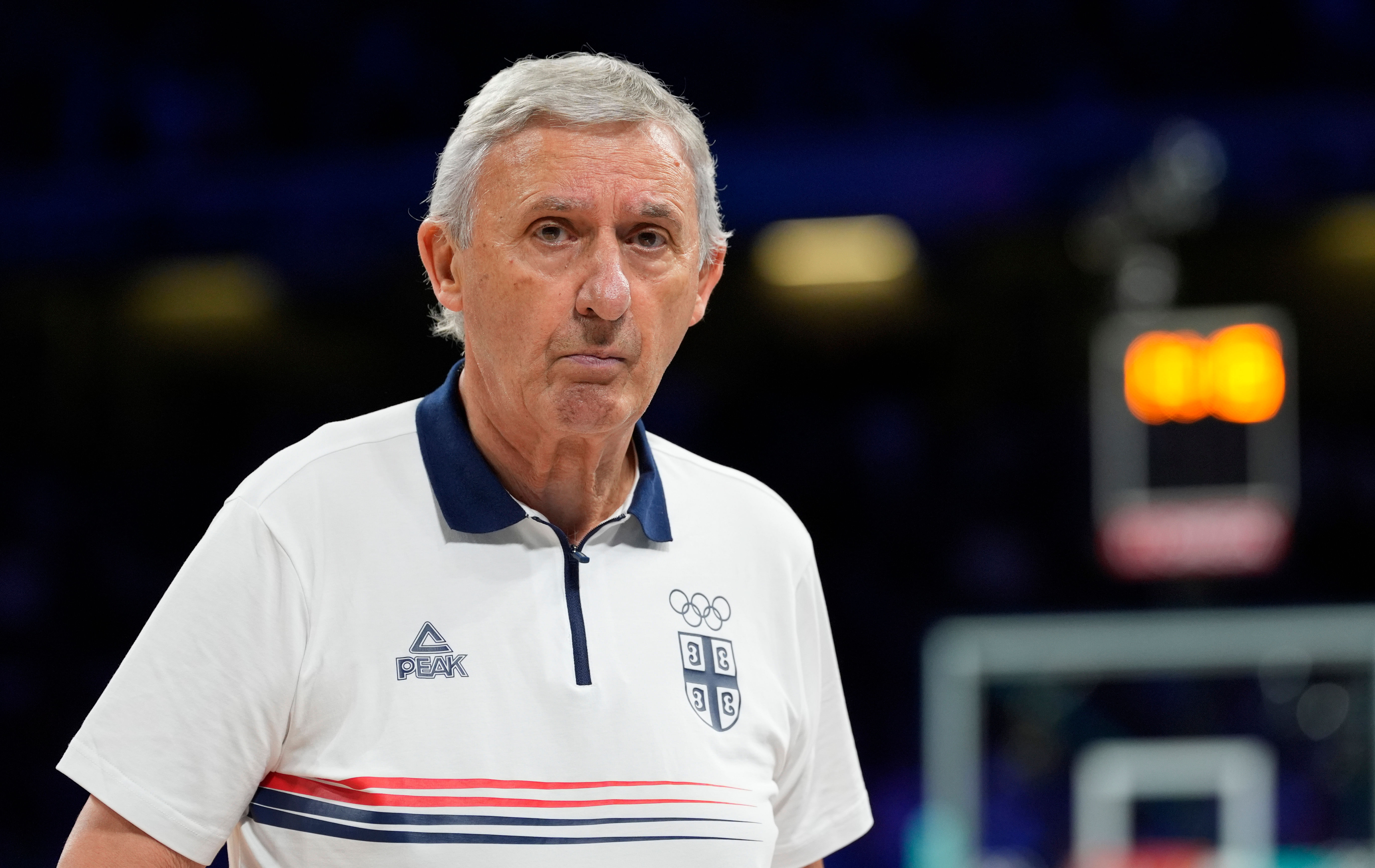 Serbia head coach Svetislav Pesic against South Sudan during the Paris 2024 Olympic Summer Games at Stade Pierre-Mauroy. Photo Credit: Imagn