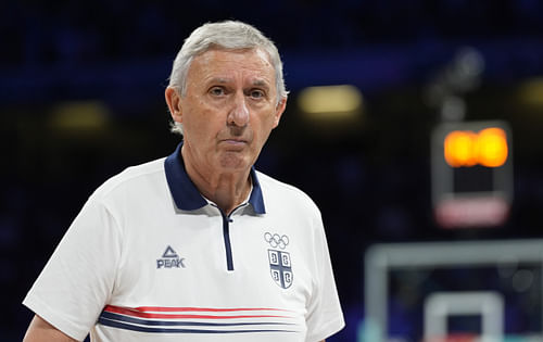 Serbia head coach Svetislav Pesic against South Sudan during the Paris 2024 Olympic Summer Games at Stade Pierre-Mauroy. Photo Credit: Imagn