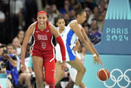 Wilson reacts against France in the women's gold medal game during the Paris 2024 Olympic Summer Games. Photo Credit: Imagn
