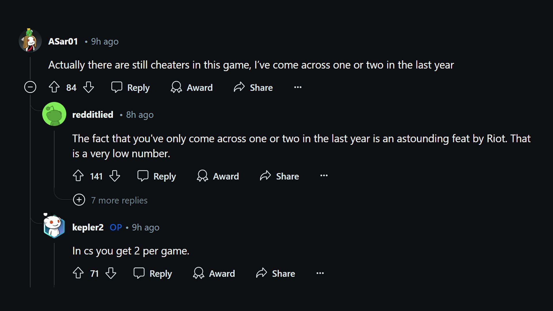 Players discuss the number of cheaters on Riot's FPS game (Image via Reddit)