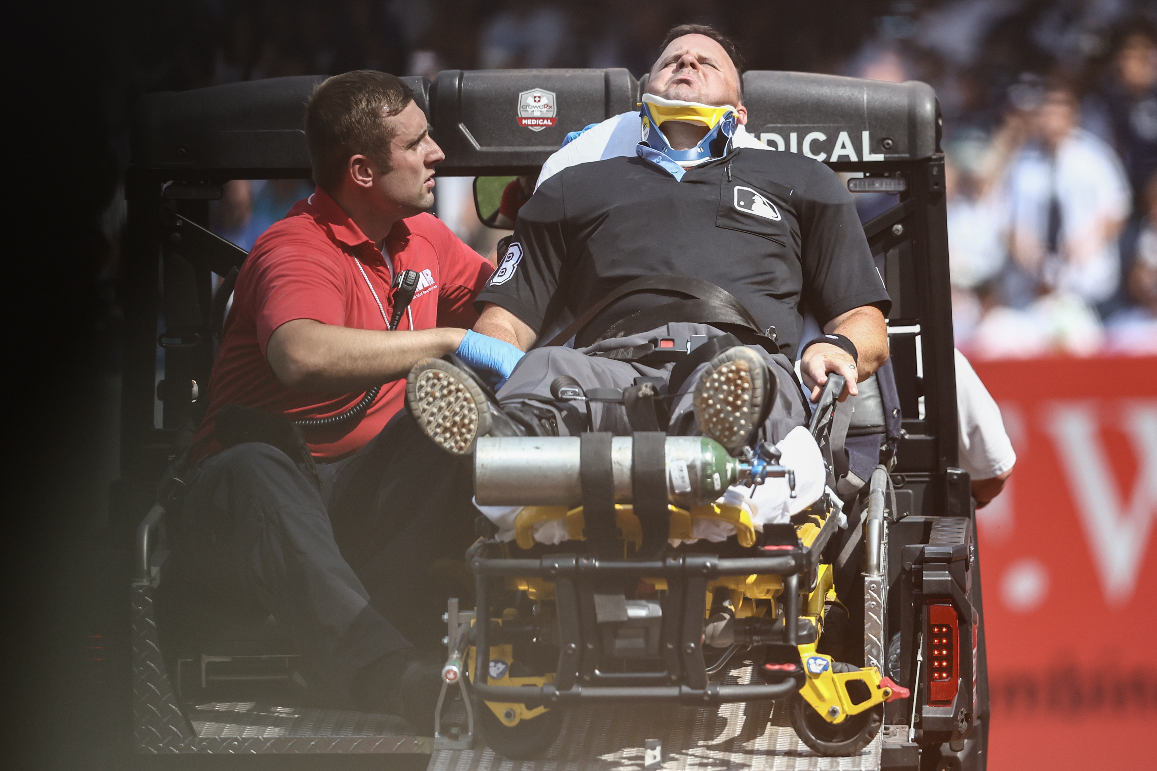 Nick Mahrley was carted off with a neckbrace (Photo Credit: IMAGN)