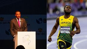 Prime Minister of Jamaica reacts to Kishane Thompson's silver medal finish in the Men's 100m